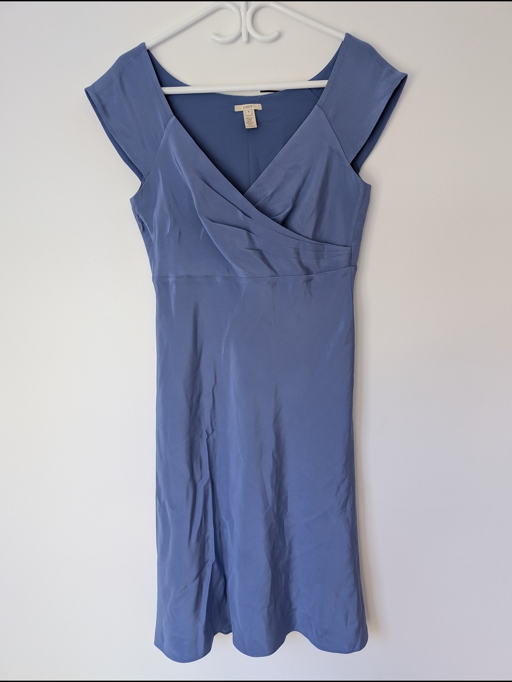 J. Crew - Silk V-Neck Cap Sleeve Midi Ruched Dress Periwinkle Bridesmaid Sz 8